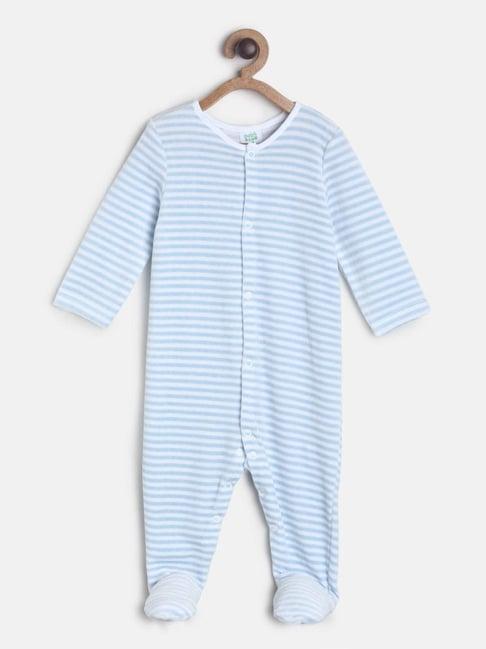 miniklub kids white & blue striped full sleeves sleepsuit