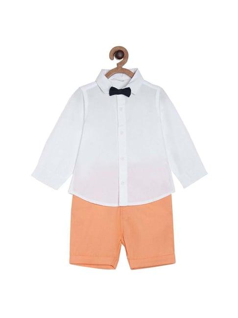 miniklub kids white & orange cotton regular fit full sleeves shirt set