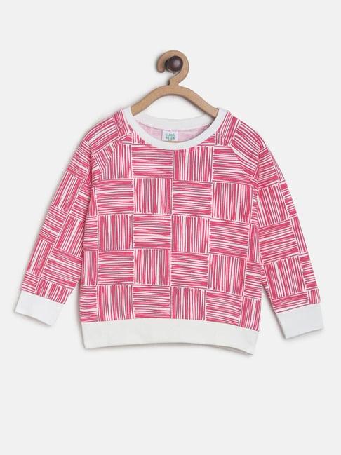 miniklub kids white & pink printed full sleeves sweatshirt