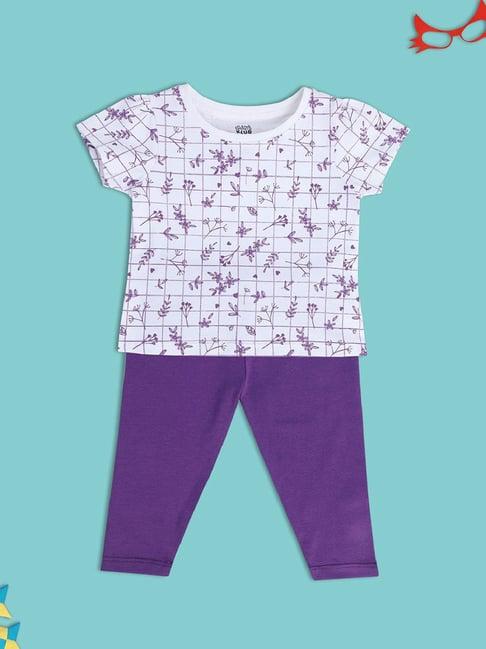 miniklub kids white & purple floral print top with pants