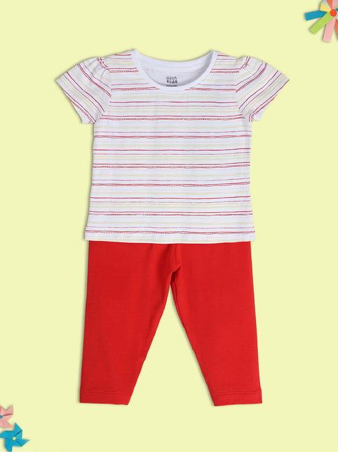 miniklub kids white & red striped top with pants
