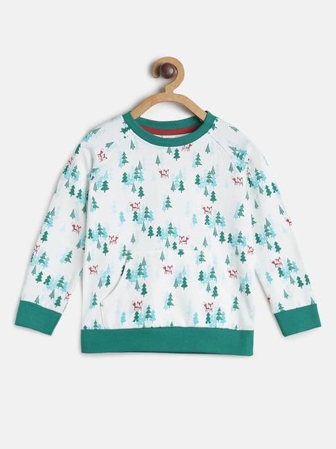 miniklub kids white & teal printed full sleeves sweater