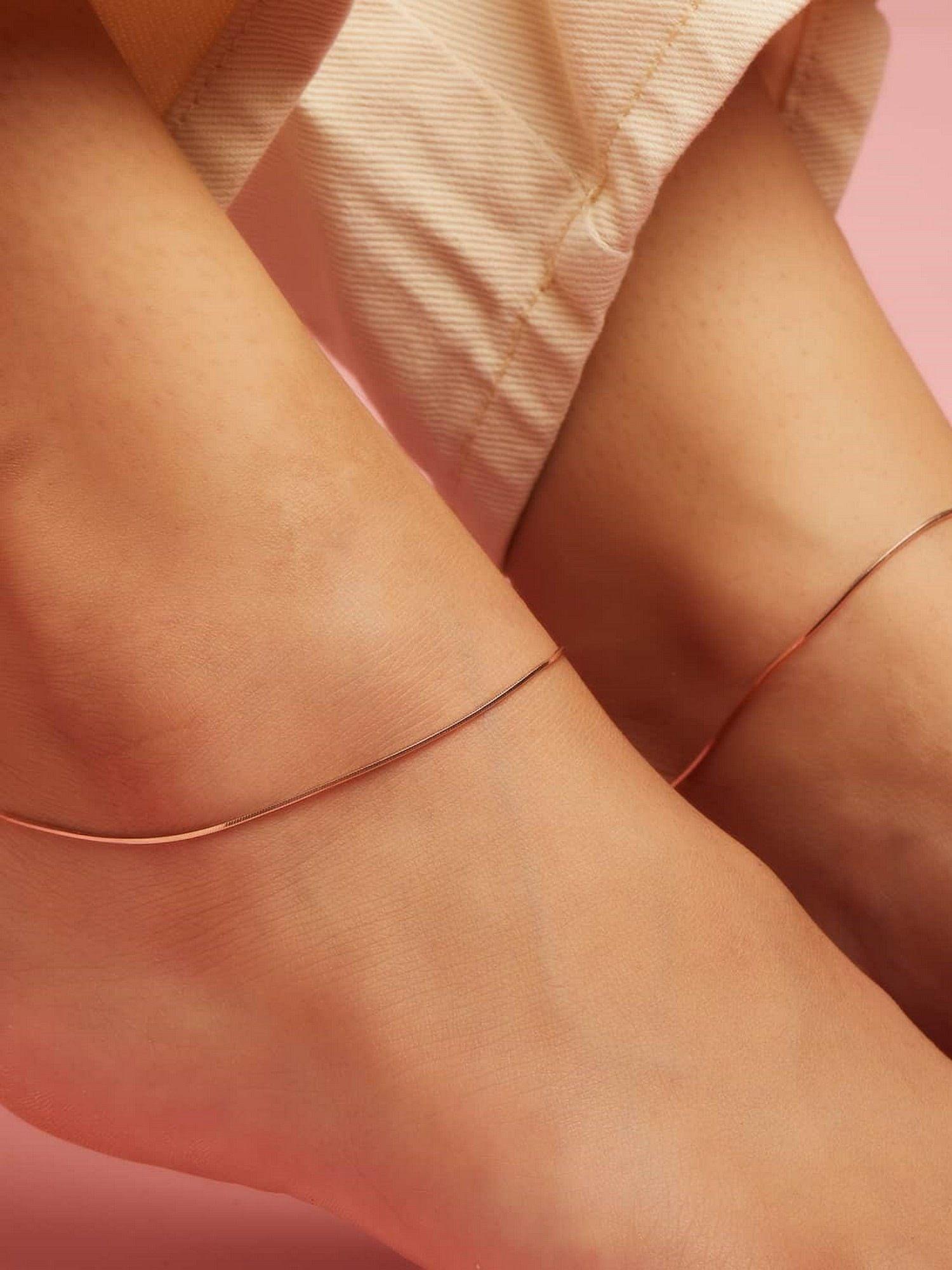 minimal chain 925 sterling silver anklets rose gold