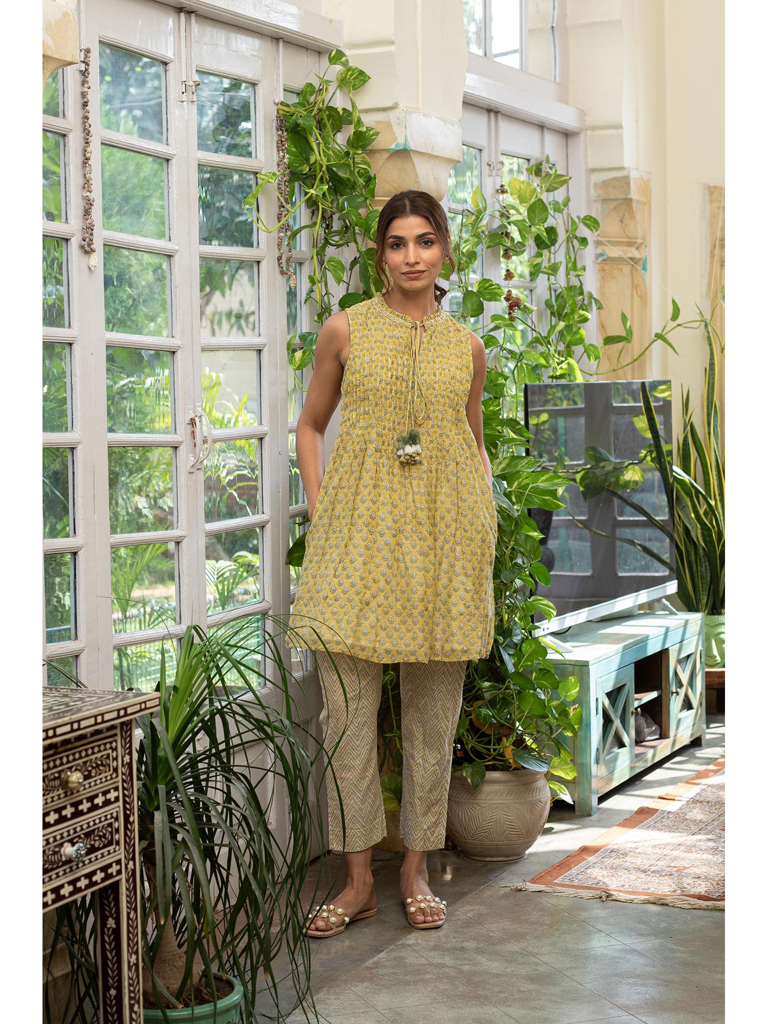 minimal chandheri yellow kurta