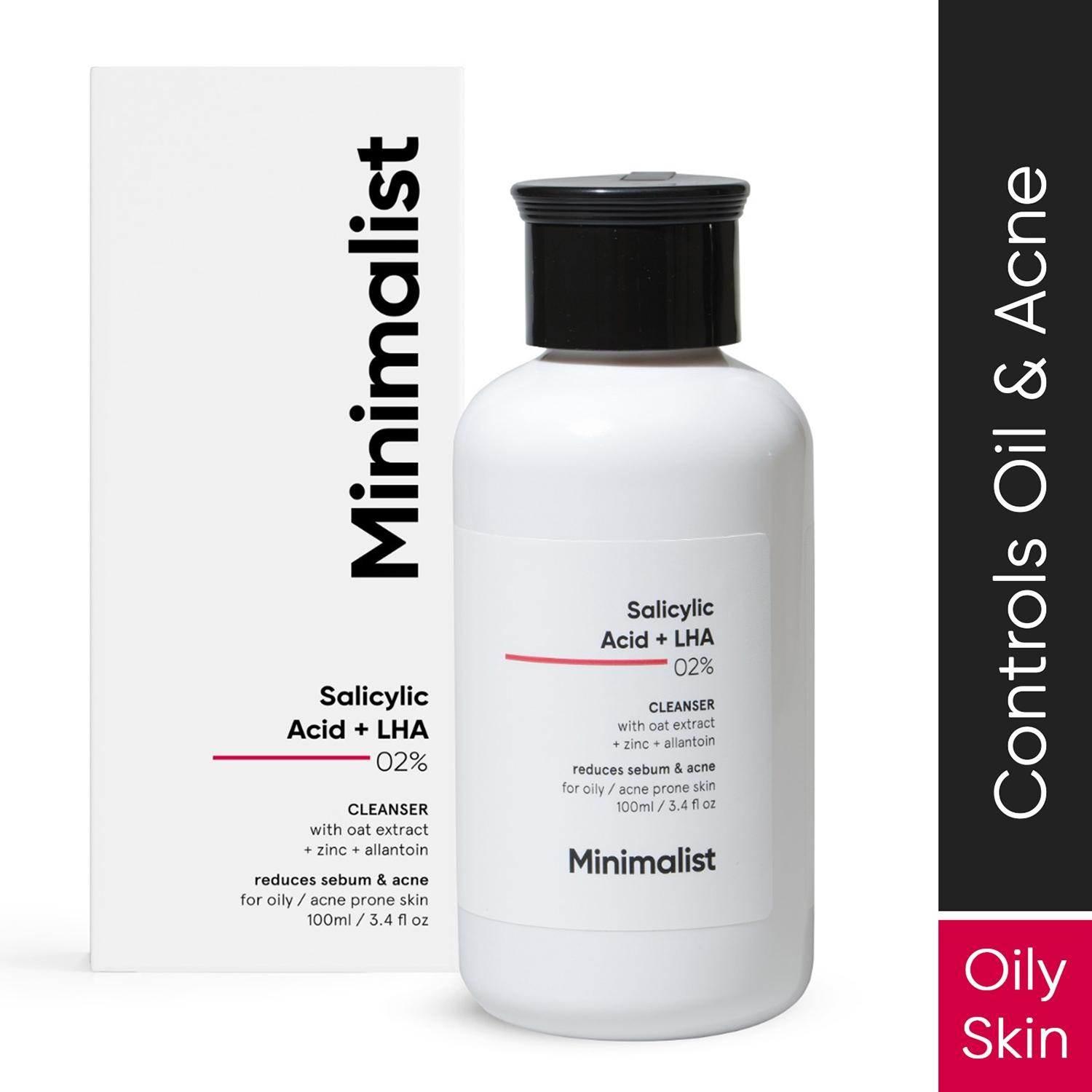 minimalist 2% salicylic acid + lha cleanser reduces sebum & acne (100ml)