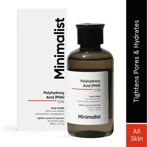 minimalist 3% pha face toner for pore tightening , mild expfoliation & hydration with biotics, 150ml