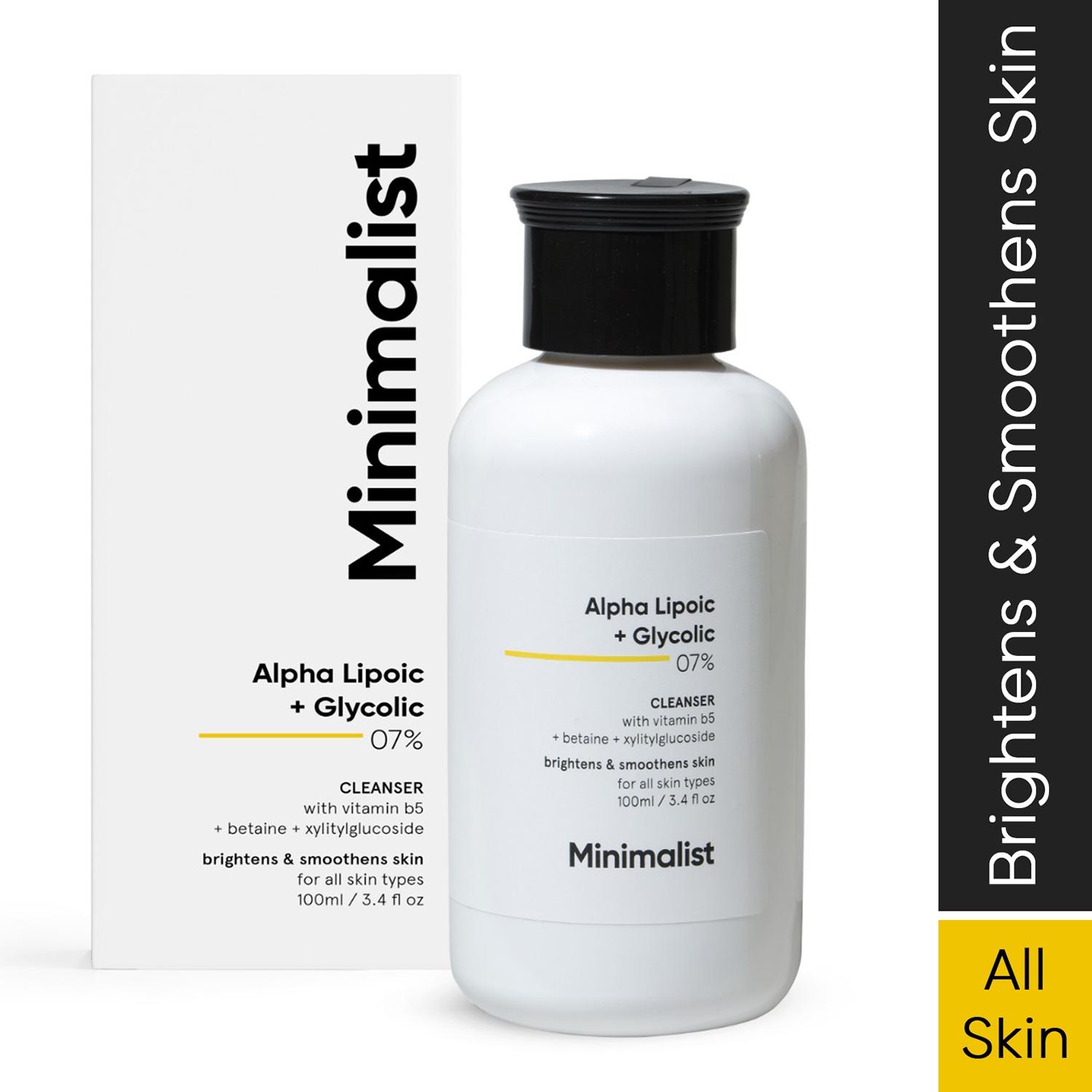 minimalist 7% ala & aha brightening face wash with vit b5 & glycolic acid for glowing skin (100ml)