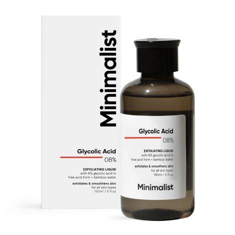 minimalist 8% glycolic acid face toner in free acid form with bamboo water for exfoliating & smoothening skin