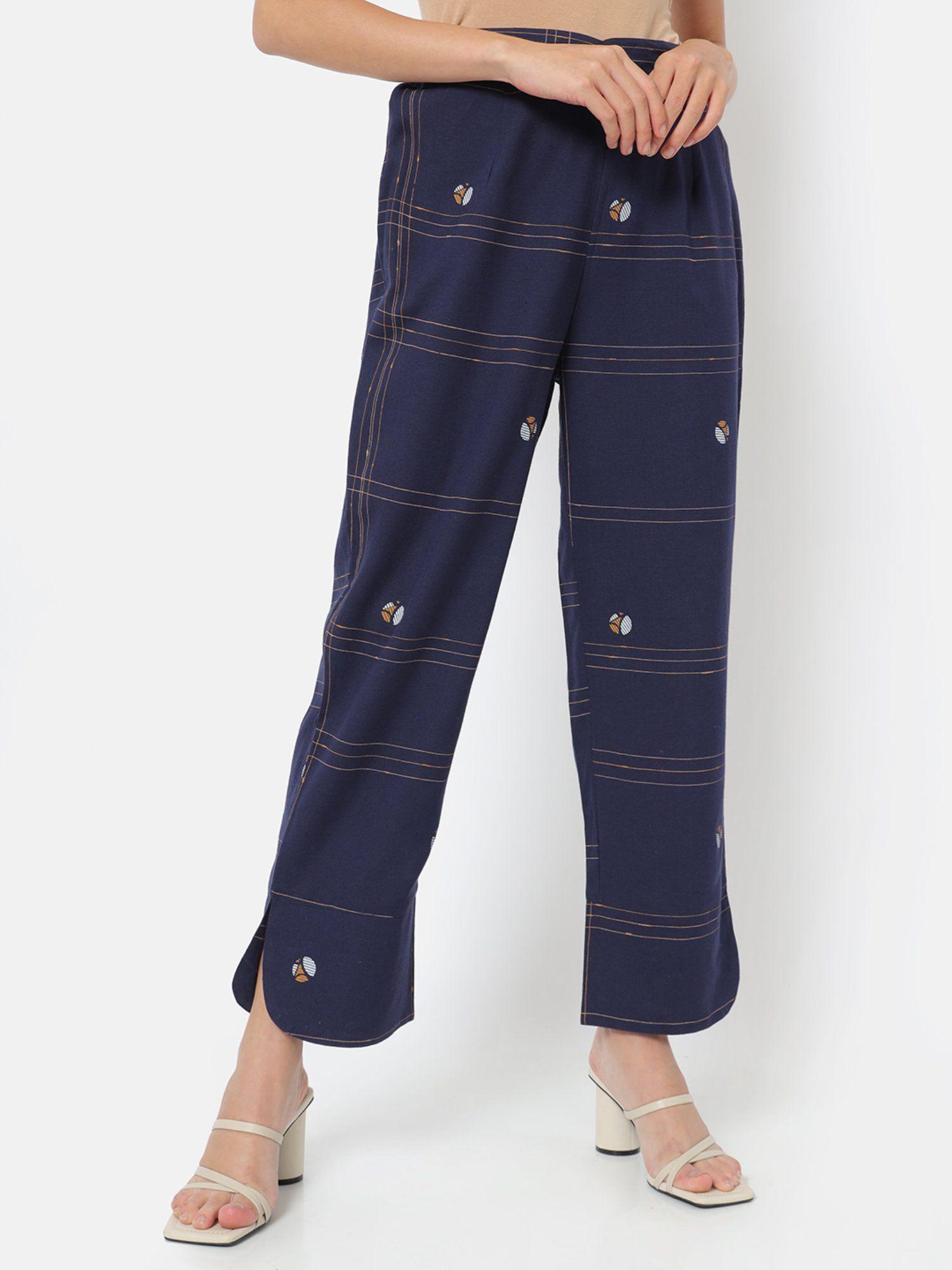 minimalist navy blue ankle length pant