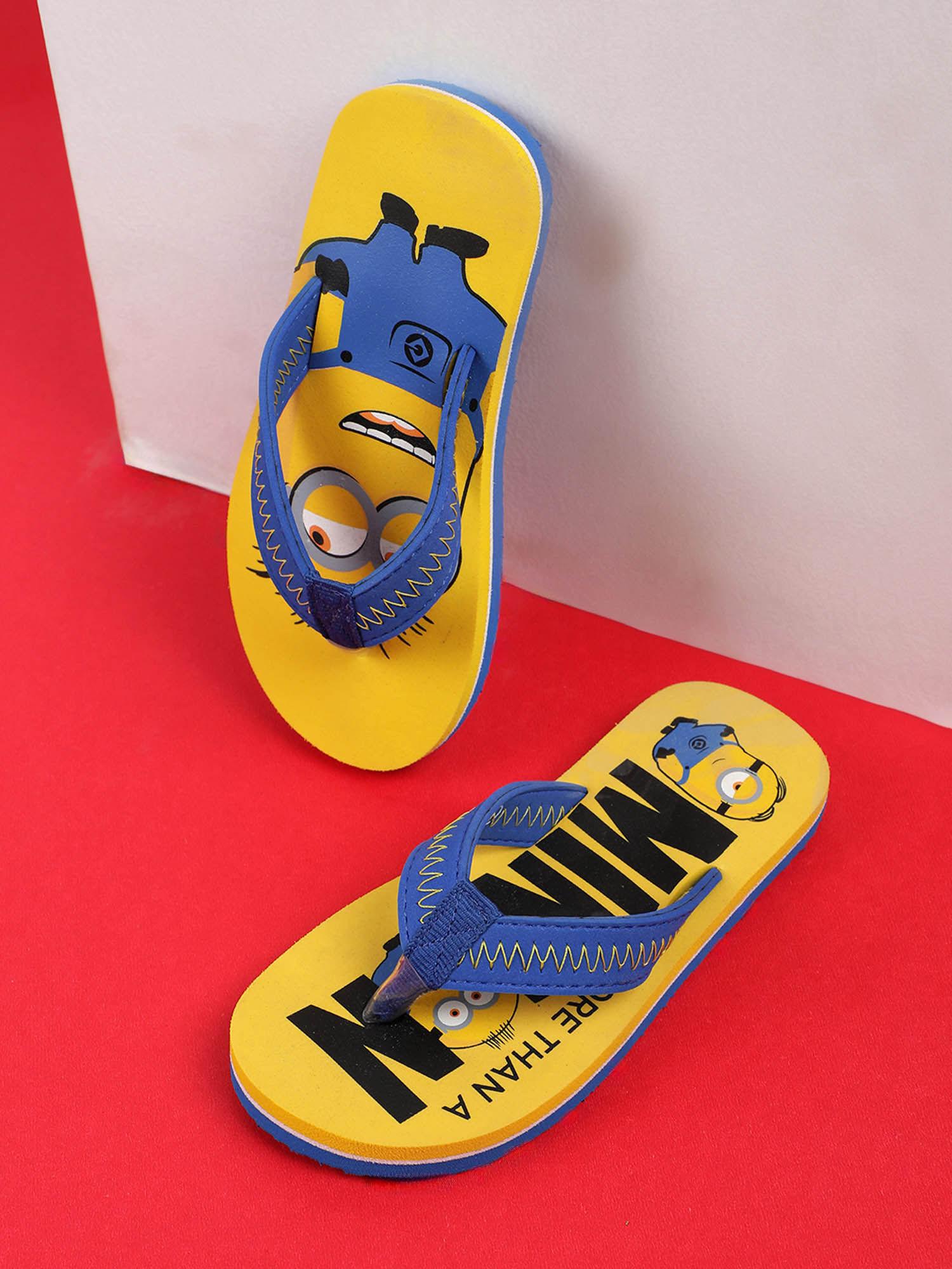 minion printed kids boys yellow flipflops