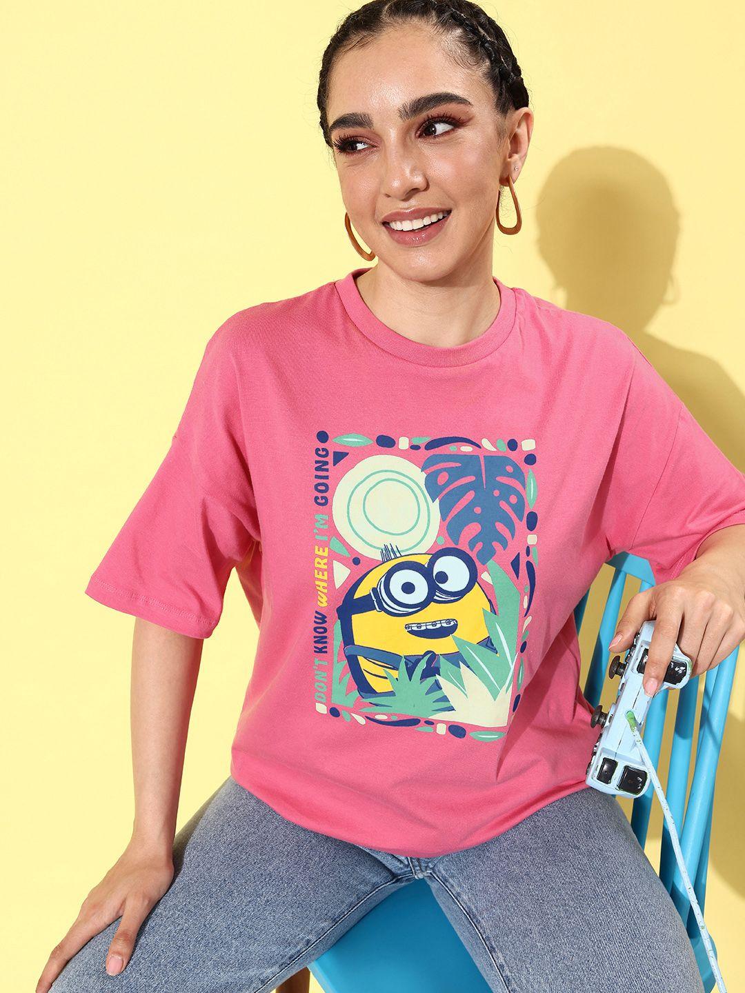 minions by kook n keech blush pink minions cotton oversize hollaback poster graphics t-shirt