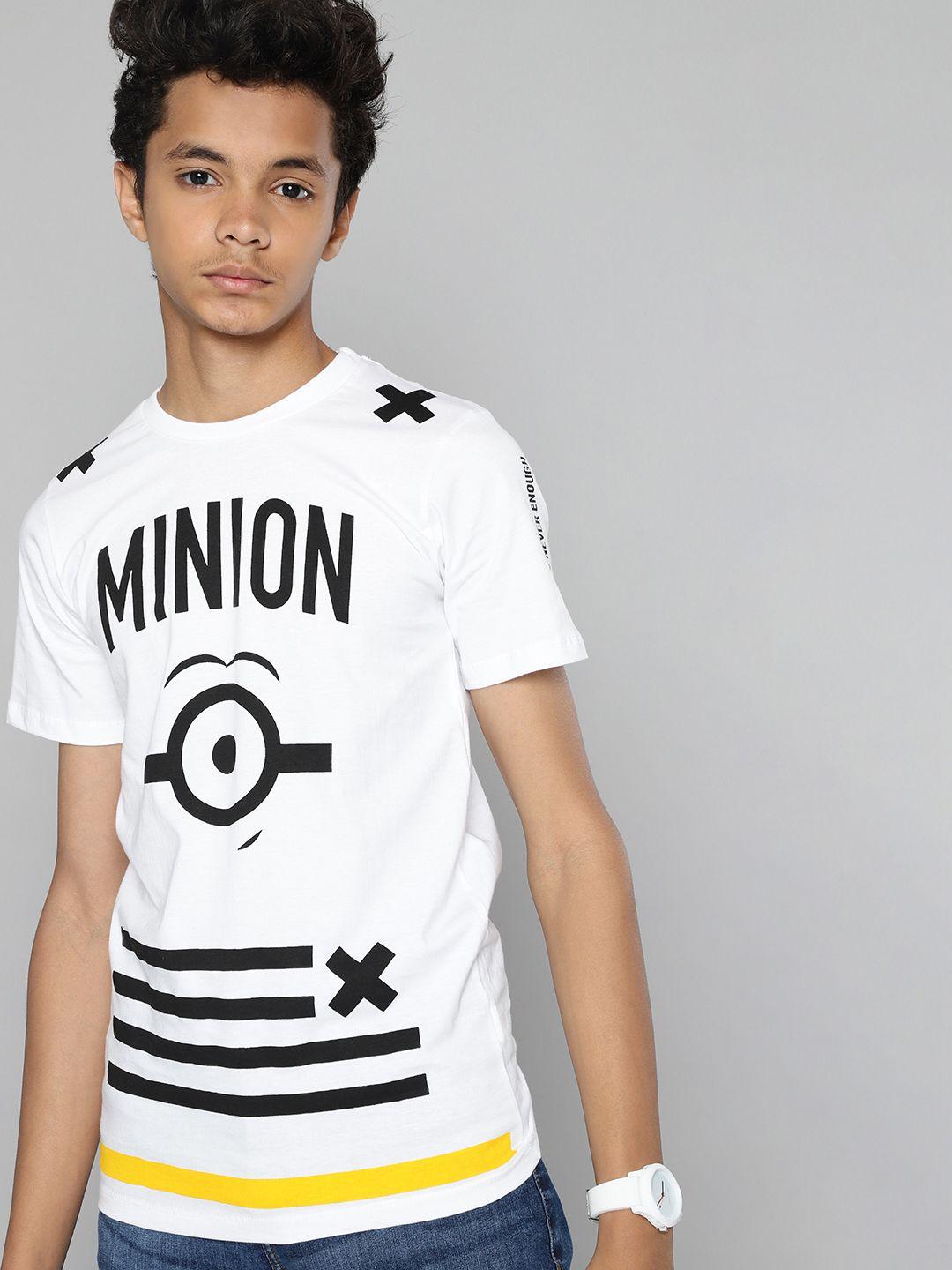 minions by kook n keech teens boys white & black cotton minions printed t-shirt