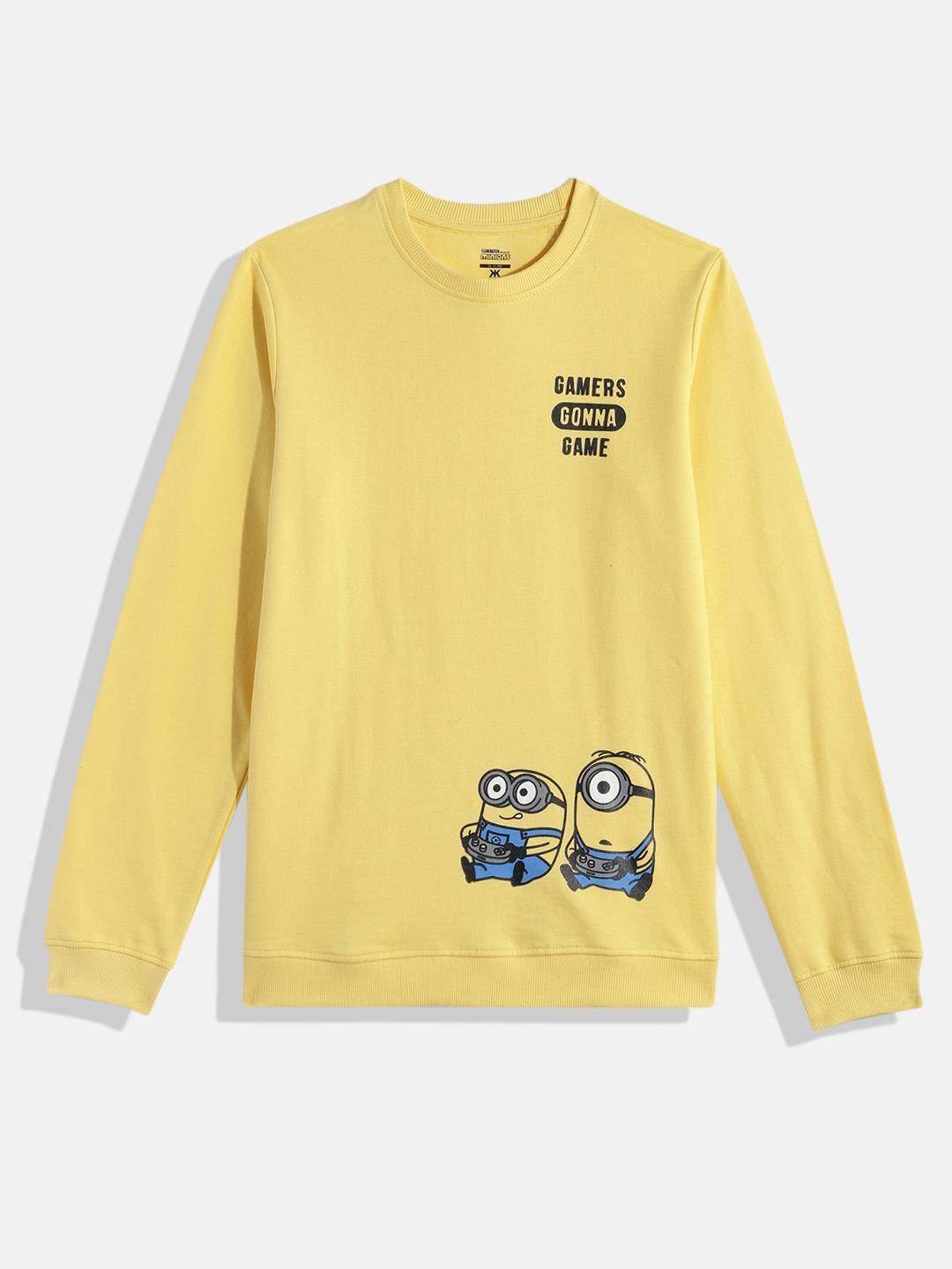 minions by kook n keech teens boys yellow printed pure cotton sweatshirt