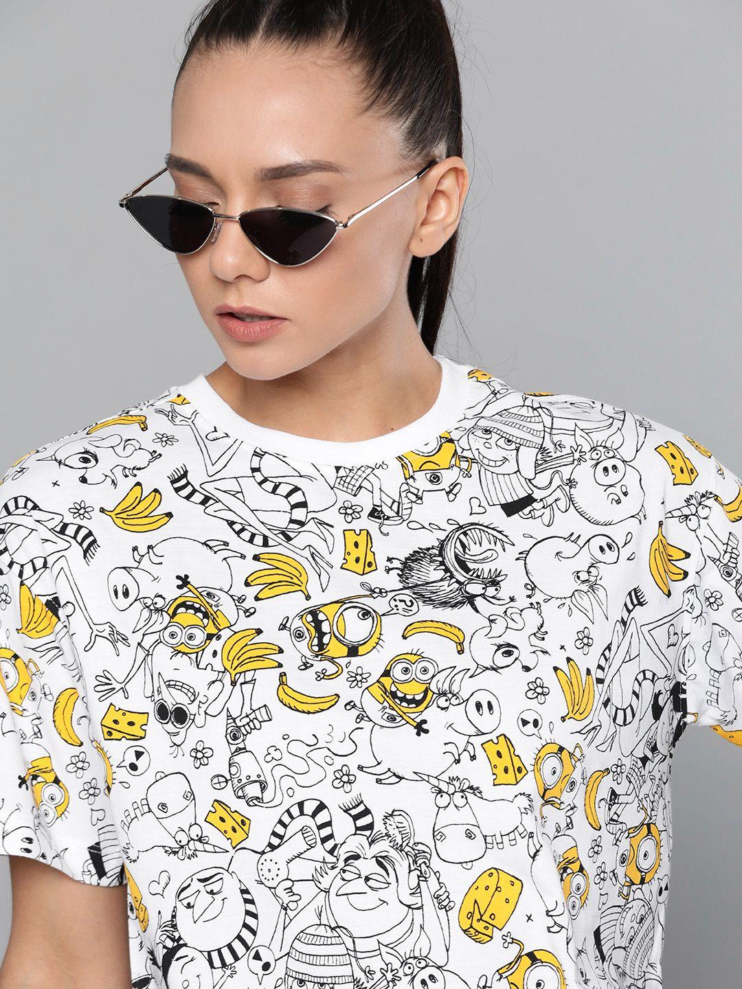 minions by kook n keech women white minions printed cotton t-shirt