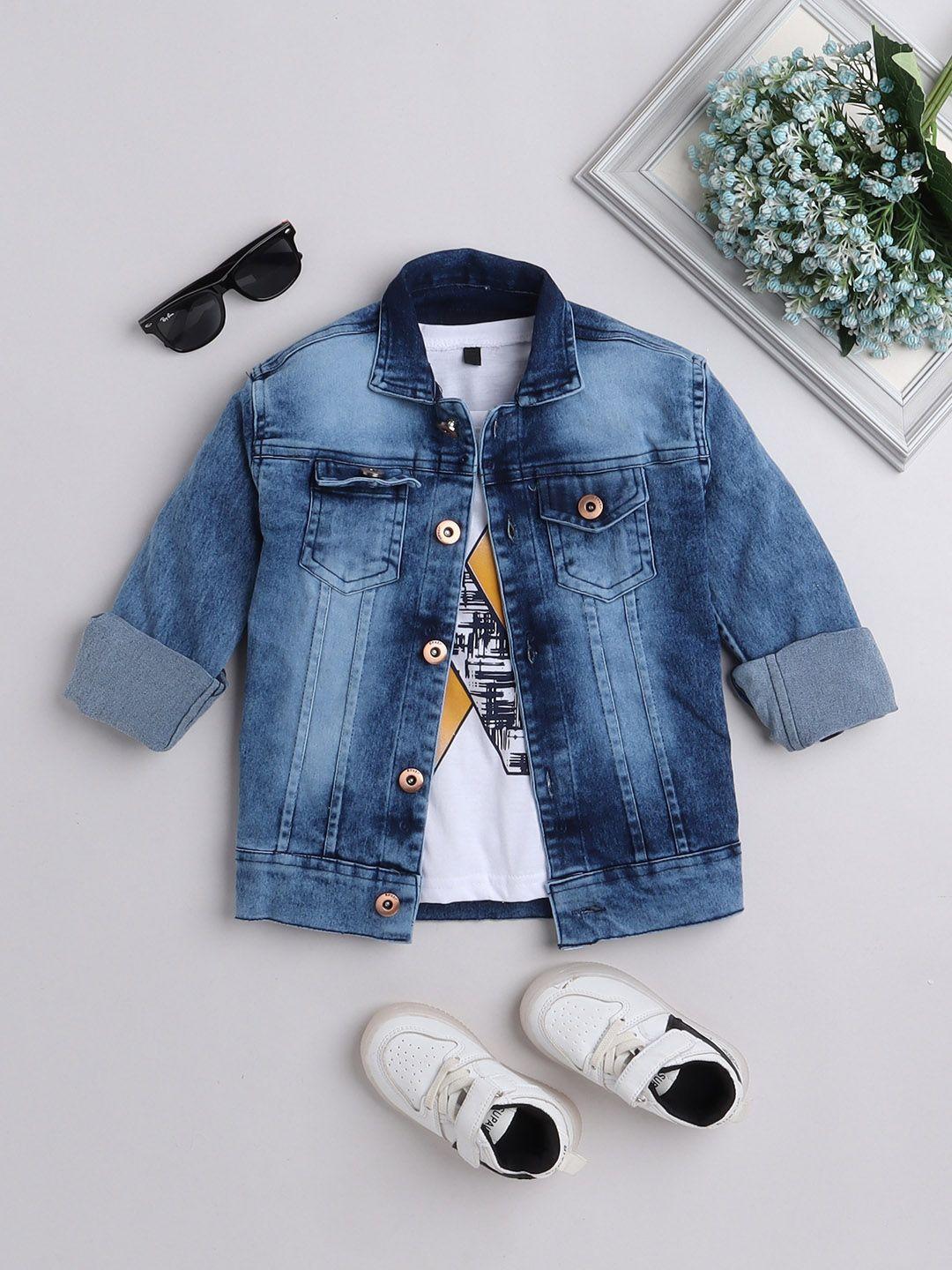 ministitch boys washed denim jacket with embroidered