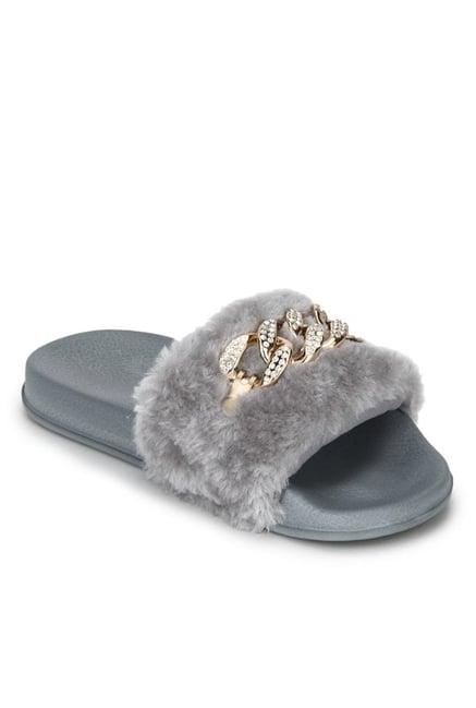minni tc by truffle collection kids grey leather slides