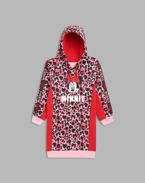 minnie mouse print hooded sweater dress