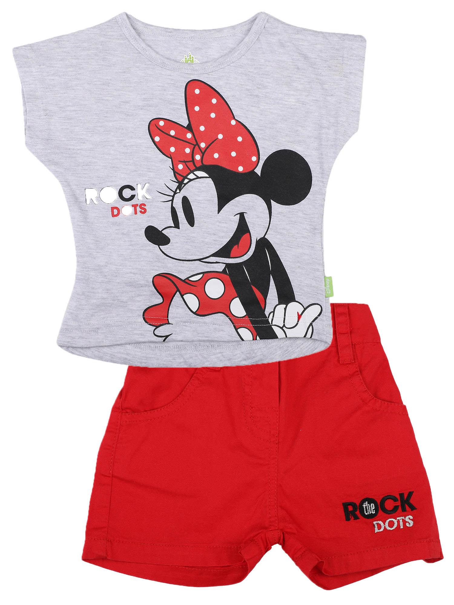 minnie & friends girls round neck cap sleeves top and shorts (set of 2)