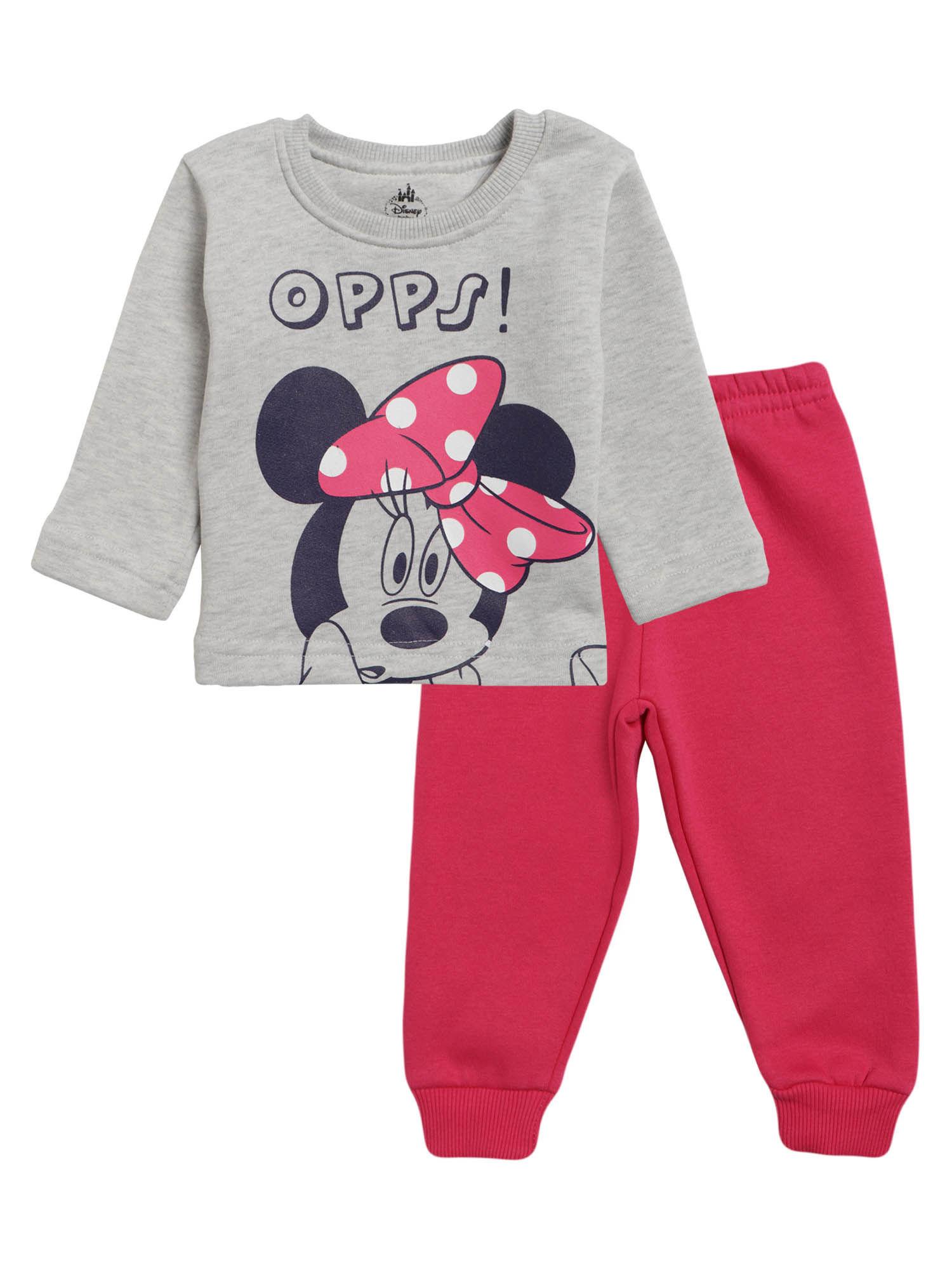 minnie & friends girls round neck full sleeves top and jogger (set of 2)
