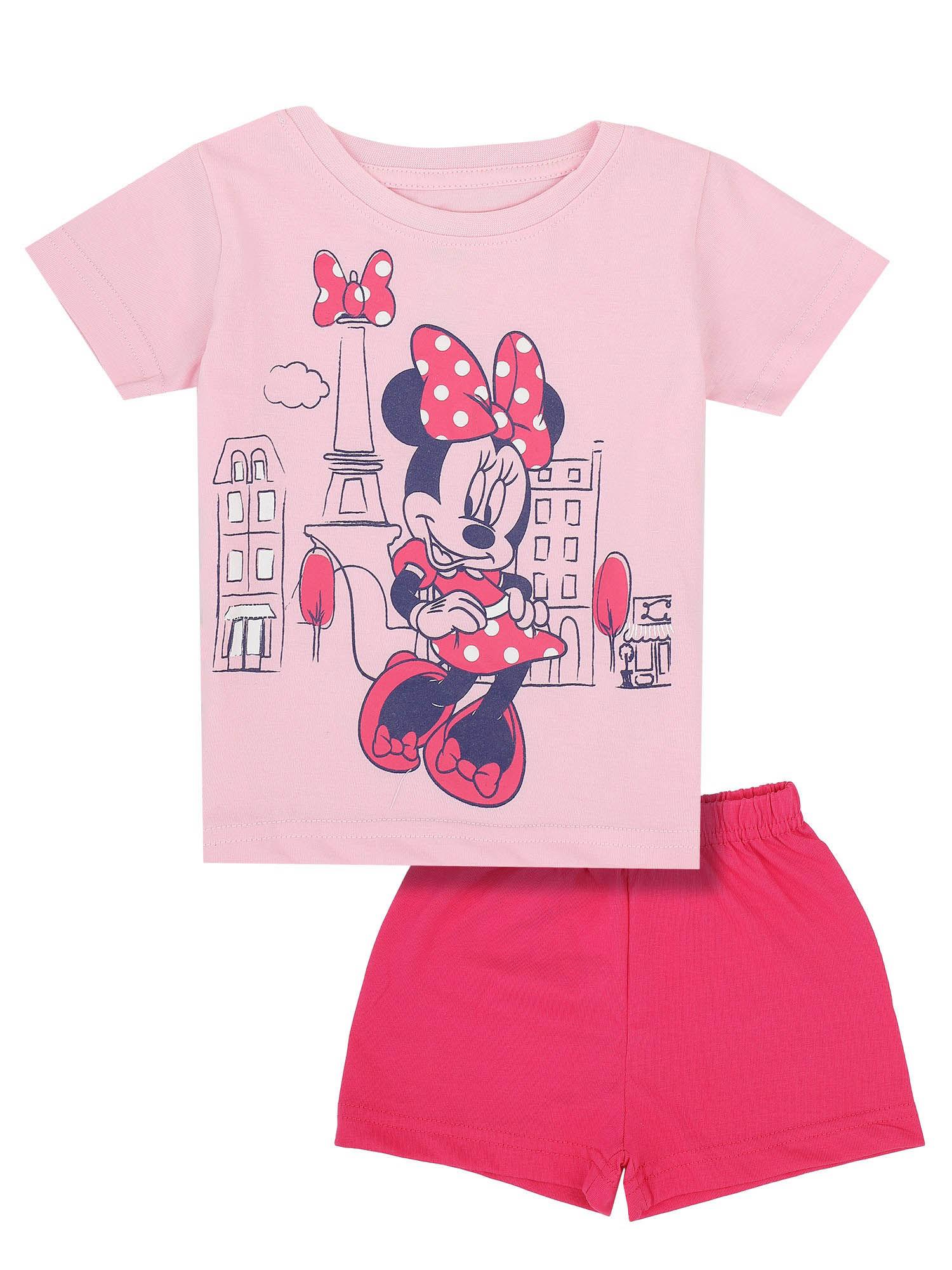 minnie & friends girls round neck half sleeves top and shorts (set of 2)