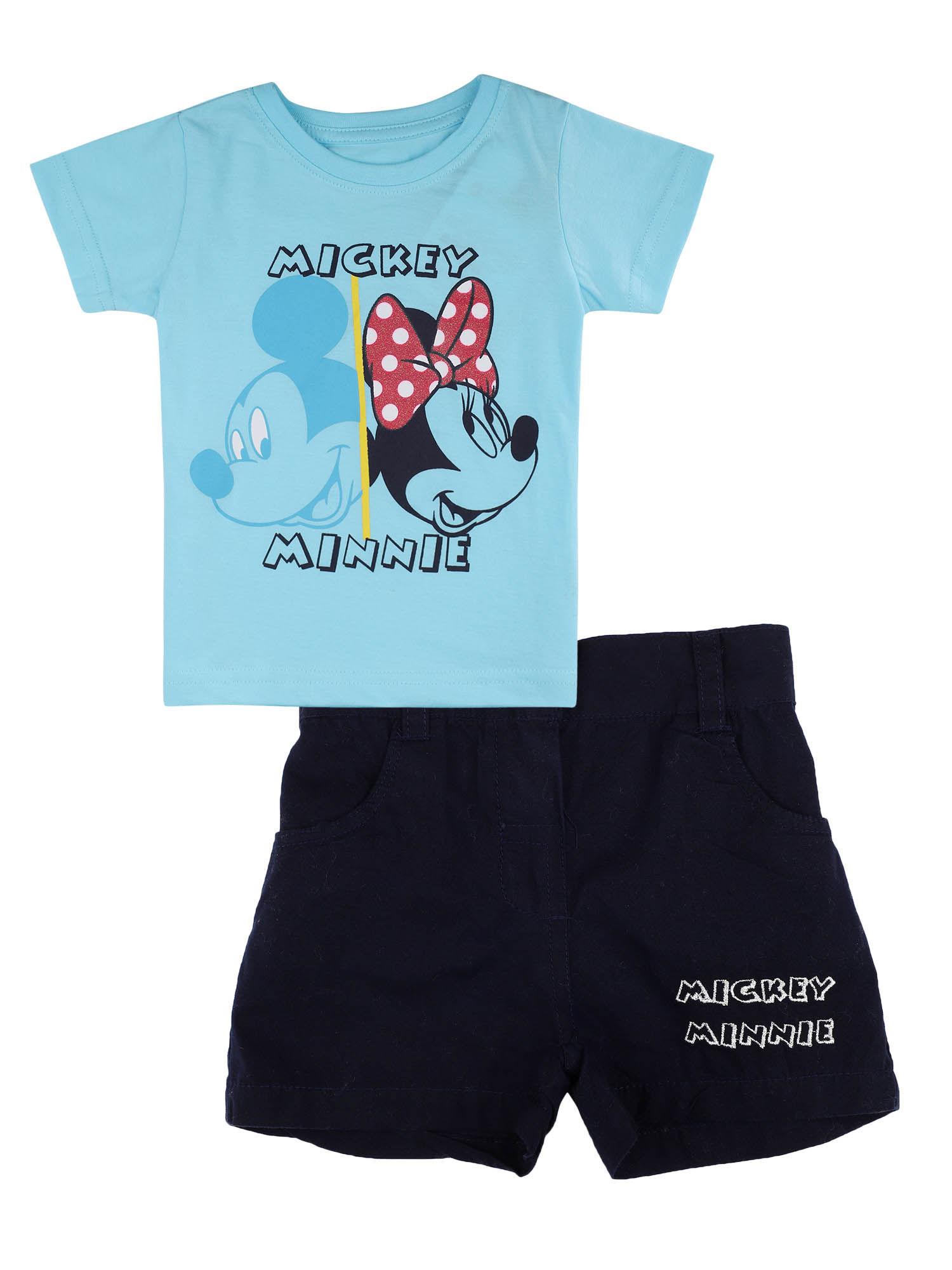 minnie & friends girls round neck half sleeves top and shorts (set of 2)