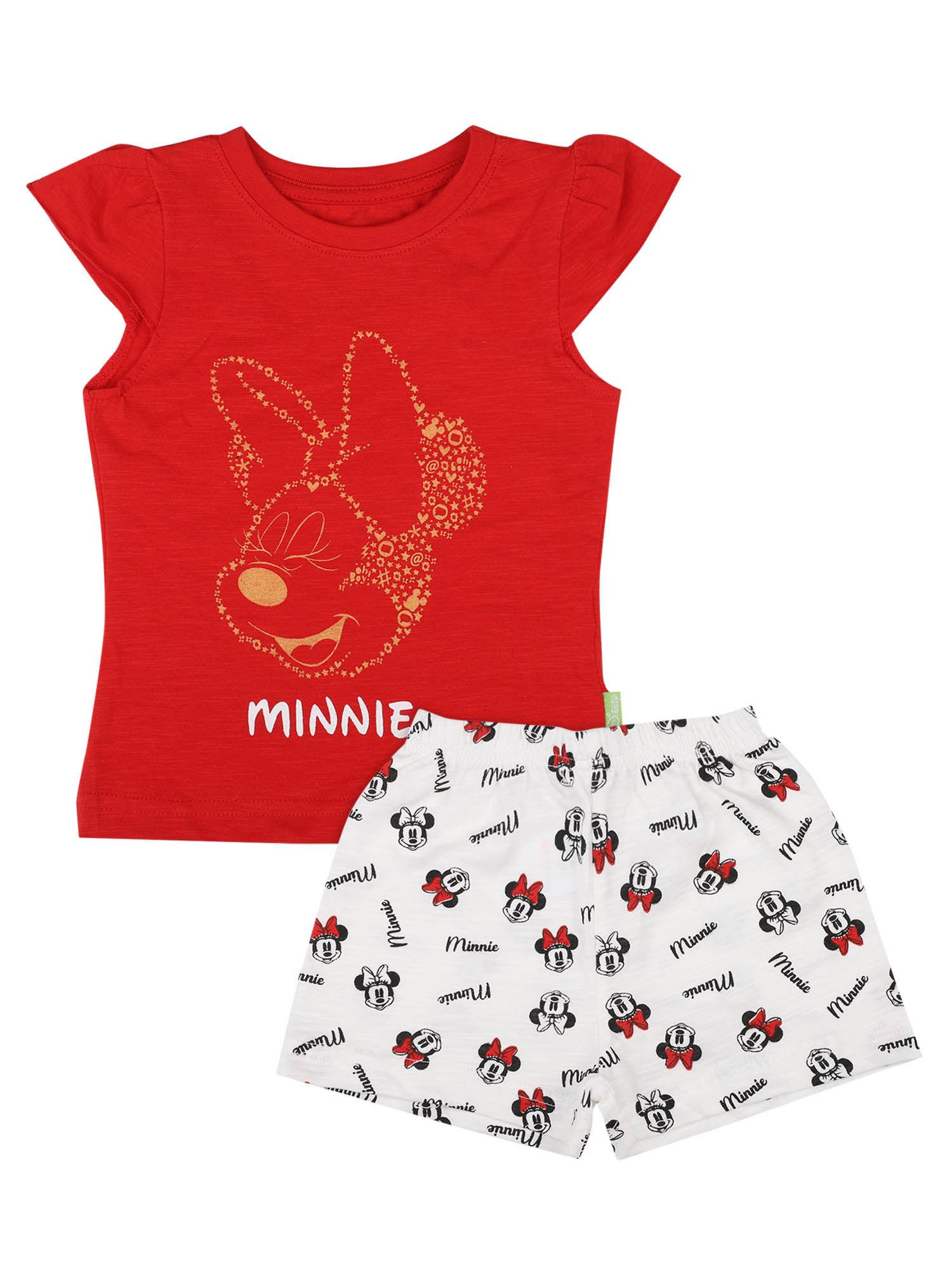 minnie & friends girls round neck top and shorts (set of 2)