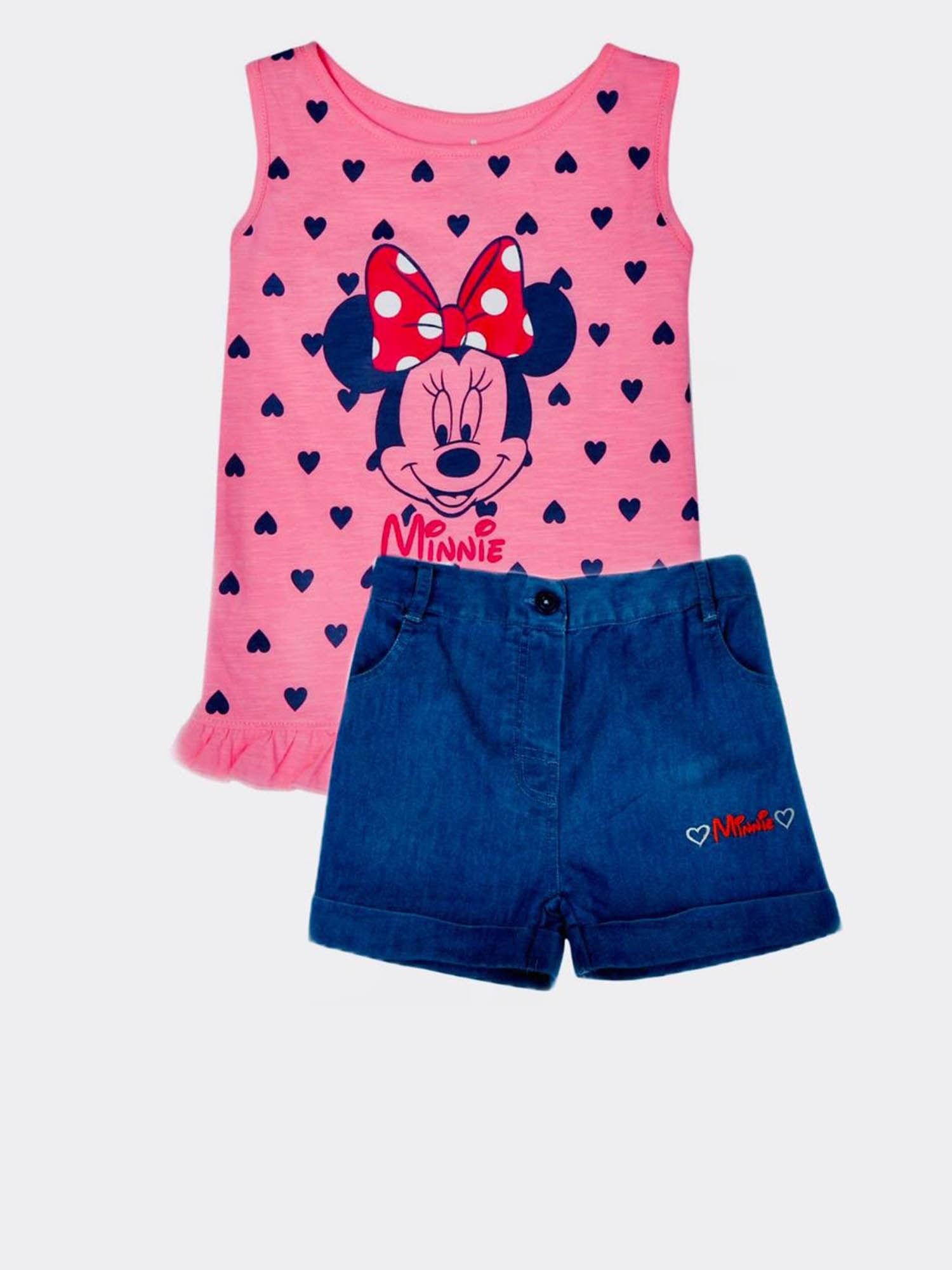 minnie & friends girls round neck top and shorts (set of 2)