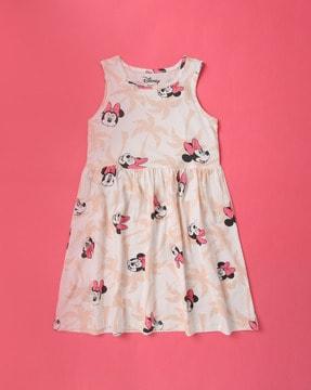 minnie mouse print round-neck fit & flare dress