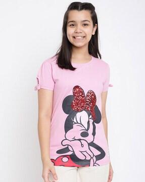 minnie mouse print round-neck top