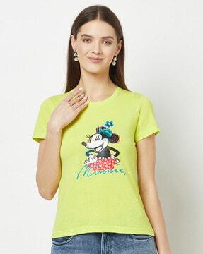 minnie print round-neck t-shirt with short sleeves