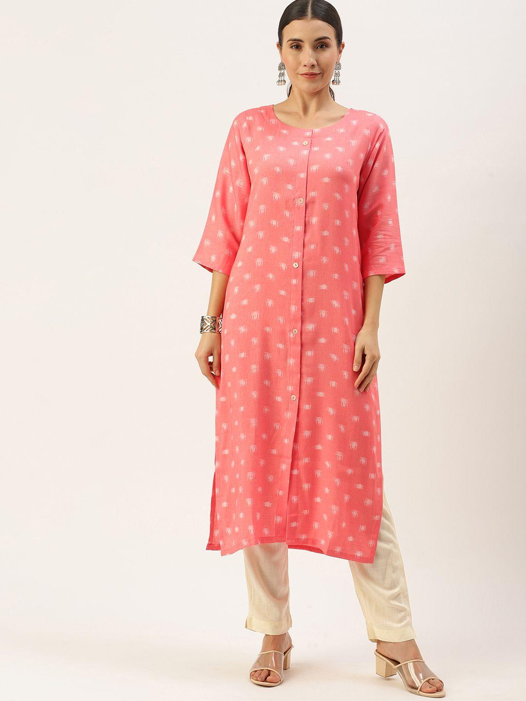 minora women pink printed regular kurta with palazzos