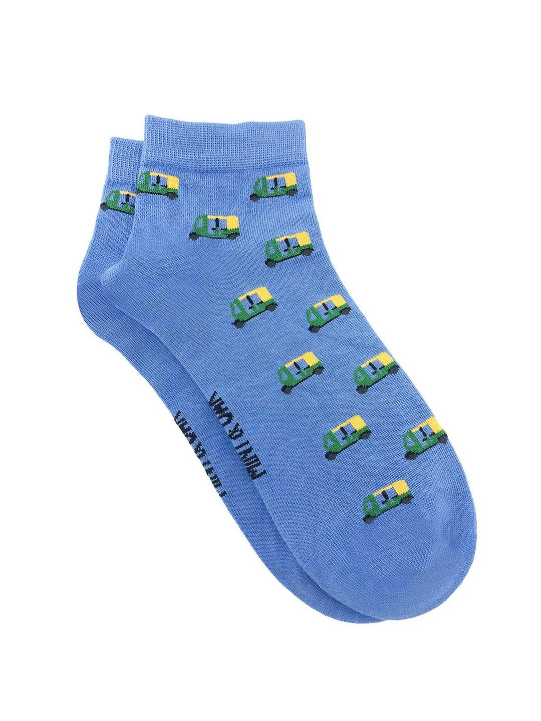 mint & oak men blue patterned ankle-length socks