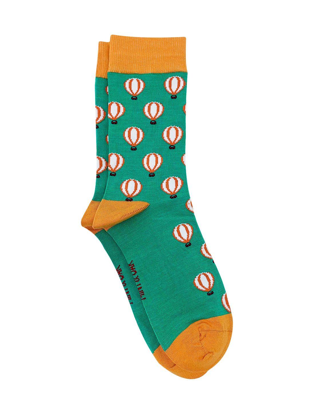 mint & oak men green & orange patterned calf-length socks