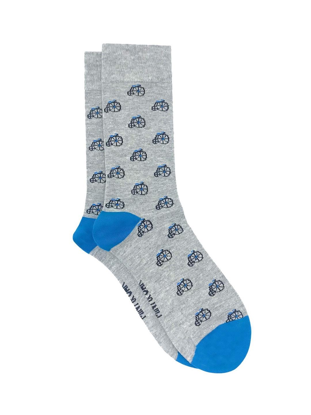 mint & oak men grey melange & blue patterned calf-length socks