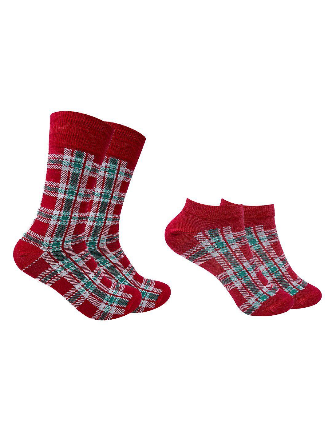 mint & oak red & white pack of 2 checked patterned cotton socks