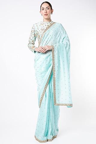 mint blue embroidered saree set