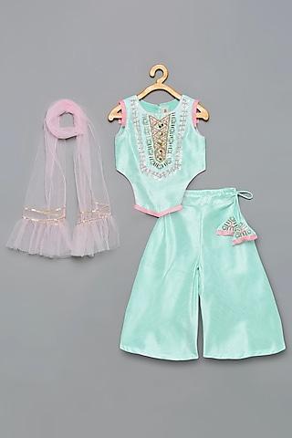 mint brocade embroidered pant set for girls