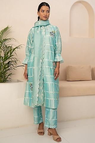 mint chanderi printed tunic set