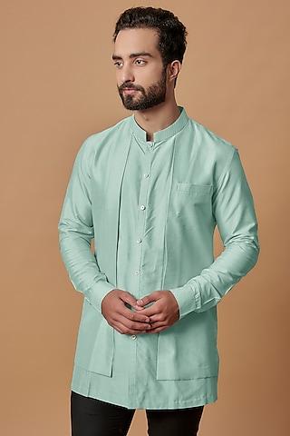 mint cotton silk layered shirt kurta