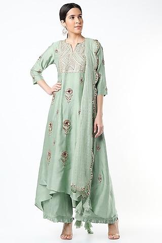 mint embroidered asymmetrical tunic set