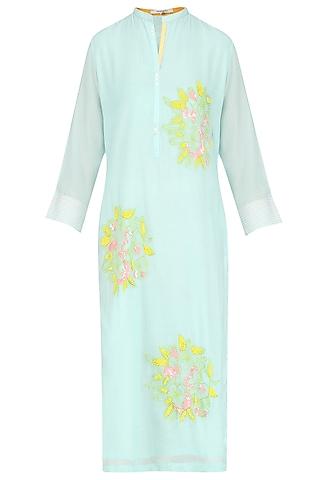 mint floral motifs embroidered tunic