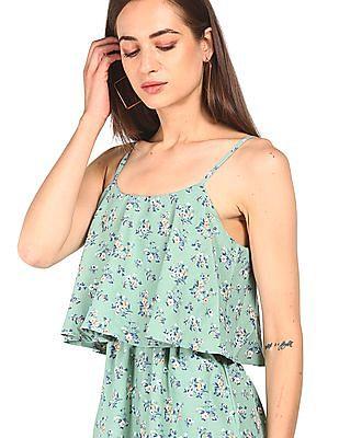 mint green all over floral print shoulder strap maxi dress