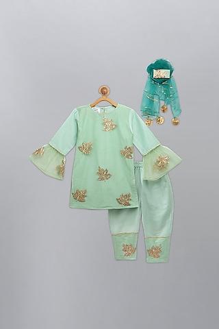 mint green embroidered kurta set for girls