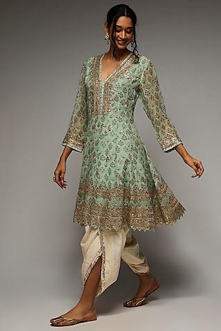 mint green embroidered tunic set