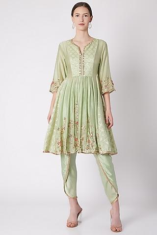 mint green embroidered tunic with dhoti pants