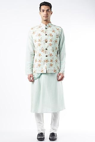 mint green floral printed nehru jacket