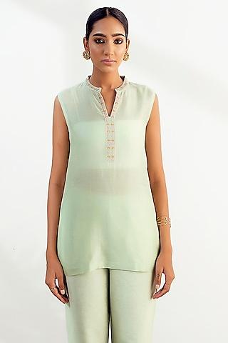 mint-green-silk-chanderi-embroidered-tunic