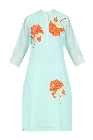 mint sequinned floral motifs tunic