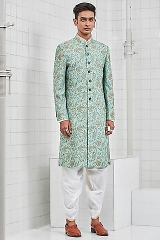 mint sherwani with jaal detailing