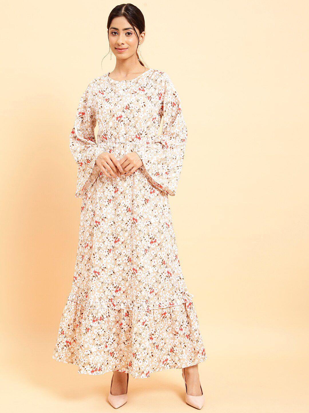 mint street floral printed flared sleeve crepe maxi dress